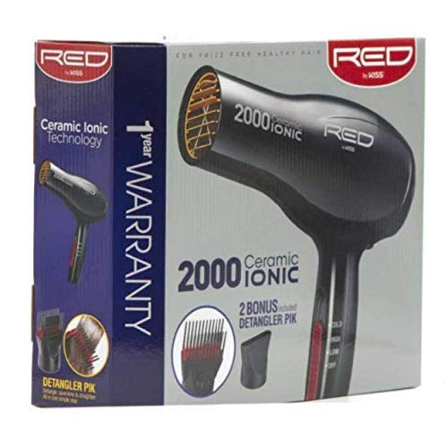 RED BY KISS 2000 Ceramic Ionic Hair Blow Dryer 2 Bonus Detangler Pik included 1